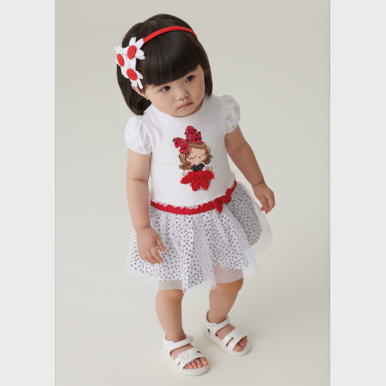 MAYORAL 1953-33 Sukienka łączona z tiulem w kropki dla dziewczynki BABY