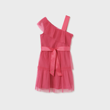 MAYORAL 6911-67 Sukienka asymetryczna z tiulem i metaliczną nitką dla dziewczynki JUNIOR