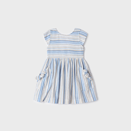MAYORAL 3922-32 Sukienka lniana wzór paski dla dziewczynki MINI