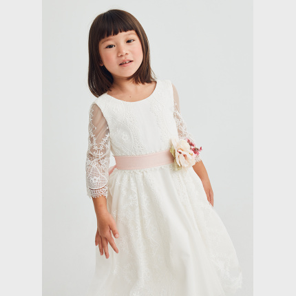 Sukienka tiulowa z gipiurą ABEL&LULA 5041-7 kwiatowa aplikacja