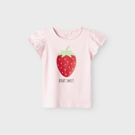 Koszulka Folly k/r NAME IT 1045 truskawka glitter falbanki