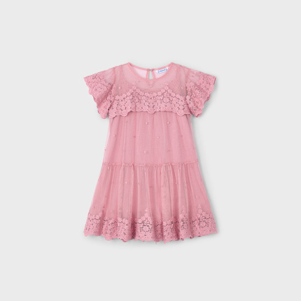Sukienka haftowana MAYORAL 3909-39 dla dziewczynki MINI na okazję elegancka zwiewna