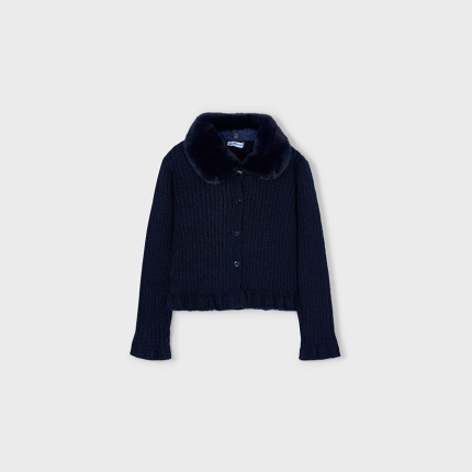 Sweterek z futerkowym kołnierzem dla dziewczynki 4311-15